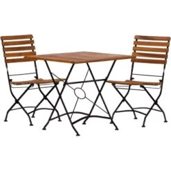 Acamp Set Lindau 2x Stuhl 1x Tisch 80 Cm X 80 Cm Teak-Schwarz