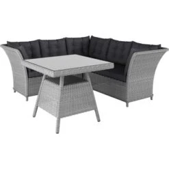 Lounge-Set Mit Esstisch Madison 4-teilig Aus Polyrattan Weiß-Grau