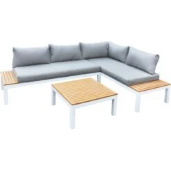 Gartenfreude Alu-Lounge Mit Latten In Holzoptik Aus PS Weiß