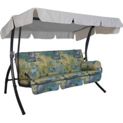 Angerer Hollywoodschaukel Trend Neuburg Beige-Blau-Grün-Gemustert 3-Sitzer