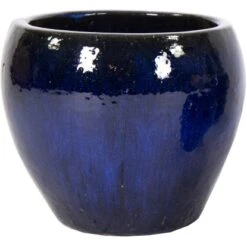 M Collections Pflanztopf Belly Falling Glazed 38 Cm X 38 Cm Blau