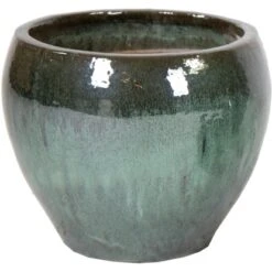 M Collections Pflanztopf Belly Falling Glazed 28 Cm X 28 Cm Moss Grün