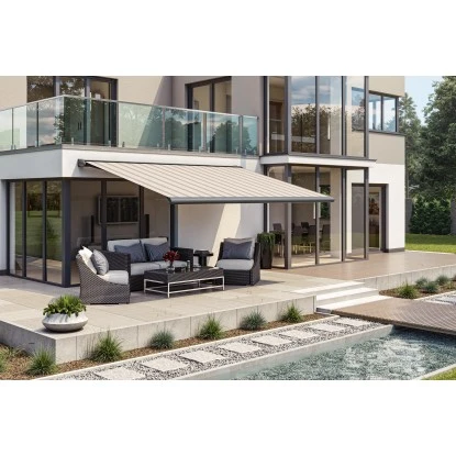 Wismar Kassettenmarkise Anthrazit Mit E-Motor 450 X 150 Cm Stoff Hellgrau-Beige – Bild 3